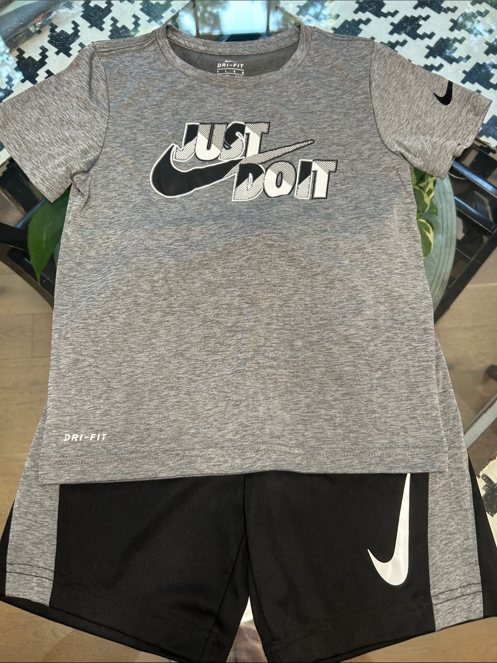 Nike Gray 'Just Do It' Dri-FIT Tee with Black Swoosh Graphic